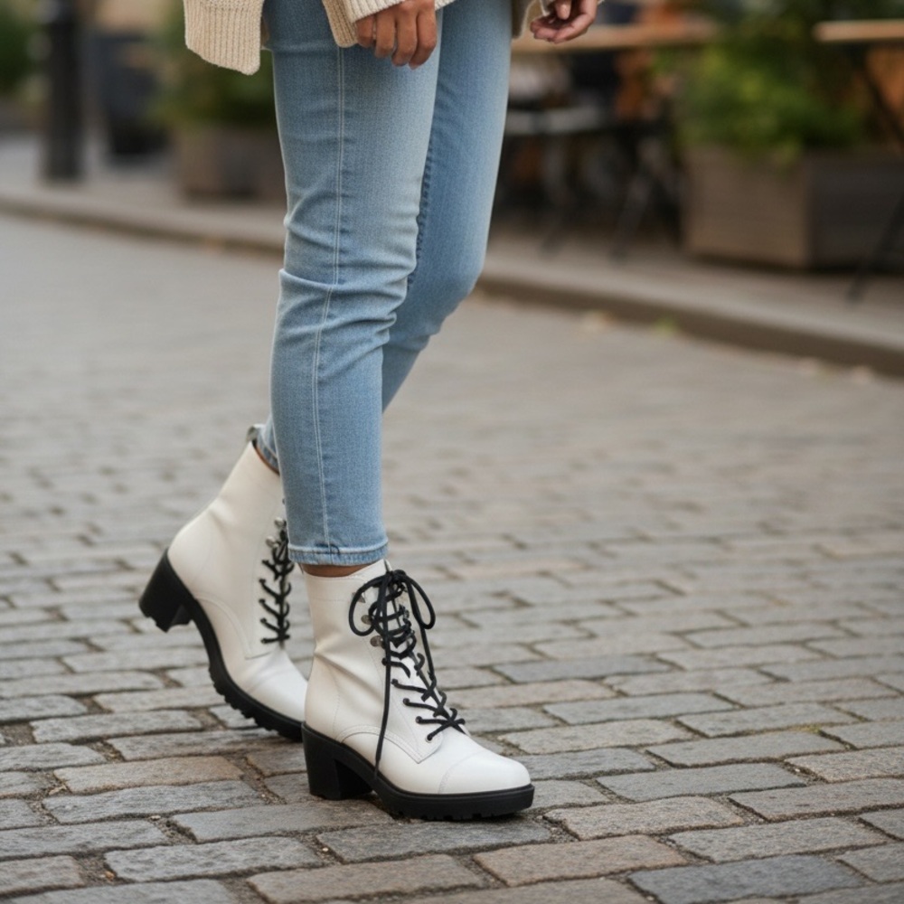 Marc Fisher White Lace-Up Boots